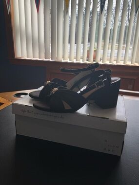 Brown Block Heel Slingback Sandals with Gold Accent